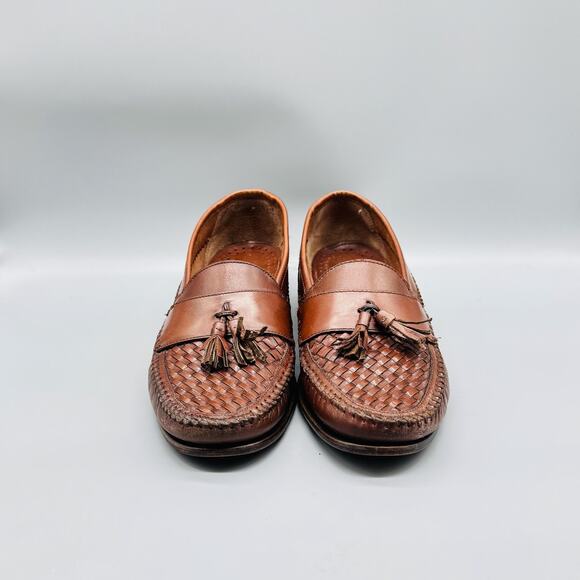 GH Bass & Co Shoes Mens 11.5 Brown Leather Woven Tassel Loafers Moc Toe Slip On - Picture 3 of 11